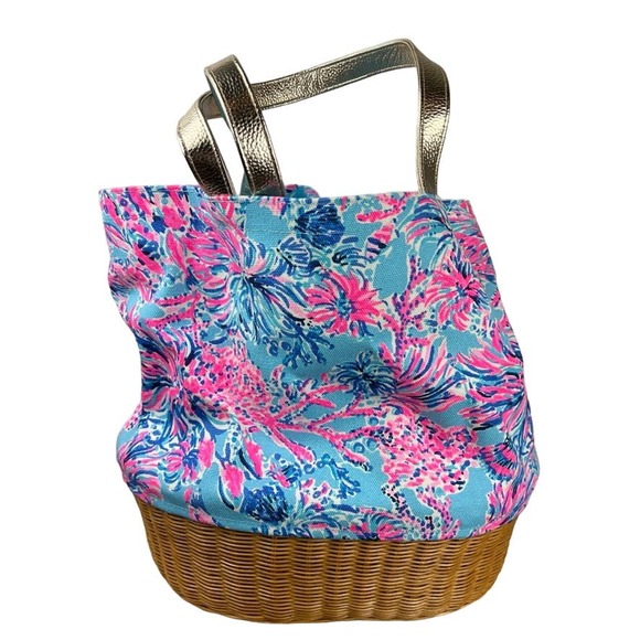 Lilly Pulitzer GWP canvas and wicker tote bag NWT - Picture 7 of 12